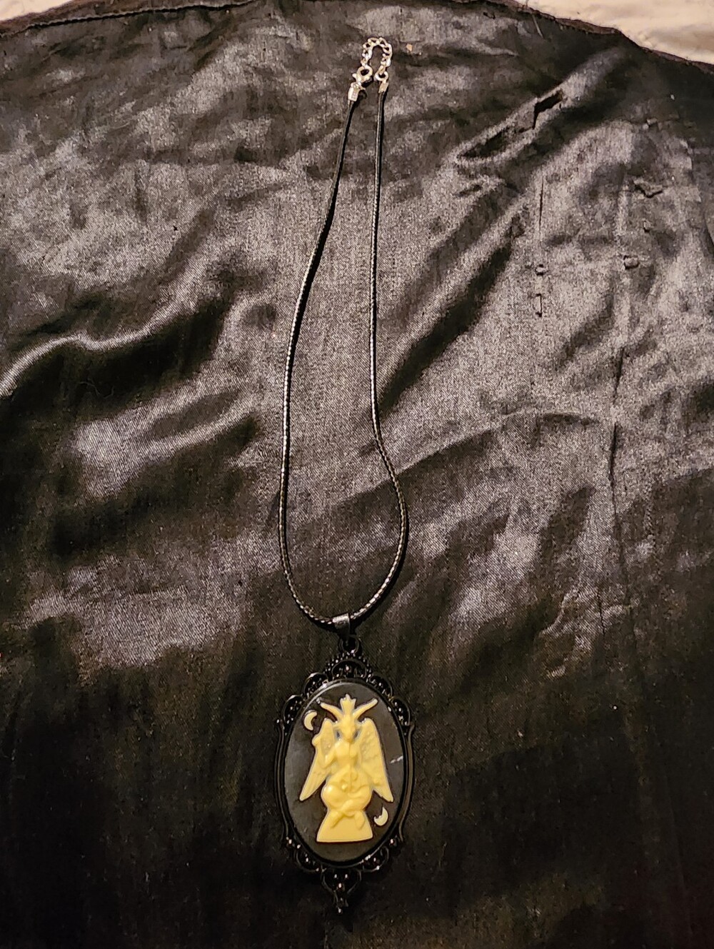 Black Baphomet Goth Victorian Style Cameo Necklace